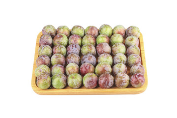 Fresh Sweet Plums in Wooden Tray - Green and Red Stone Fruit Display