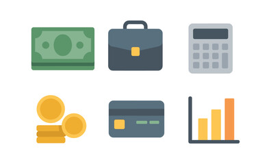 Gradient icon set featuring money, calculator, and briefcase for financial themes