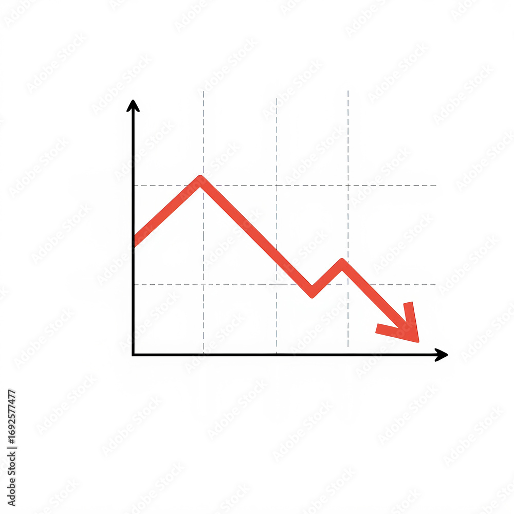Aufkleber a simple graph showing a downward trend, represented by a red line, indicating a decline over time