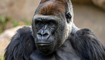 Obraz premium Gorilla Portrait at Zoo Enclosure (1)