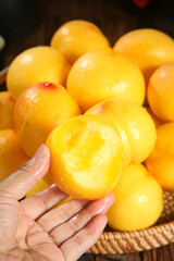 Fresh Golden Peaches from Yimeng Mountain Valley - Ripe Juicy Fruit Harvest in Hand