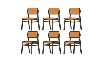 Set of six vibrant orange chairs on gradient background