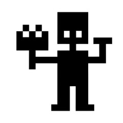 Obraz premium Pixel art robot chef cooking food in pan silhouette vector