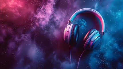Cosmic Headphones Music Galaxy Vibrant Soundscape Artwork