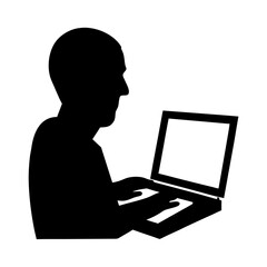 Silhouette of programmer typing on laptop computer screen vector