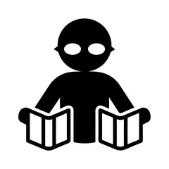 Silhouette of a person reading multiple manga books vector