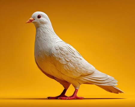 White paper dove bird as a symbol of peace on a bright yellow background, representing peace to Ukraine and International Day of Peace