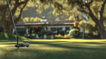Precision Golf Putting at Sunset on Green