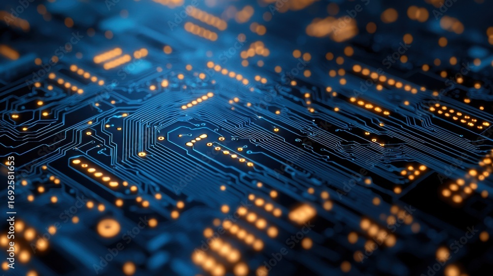 Poster high-resolution circuit board image highlighting the precision and complexity of modern electronics 