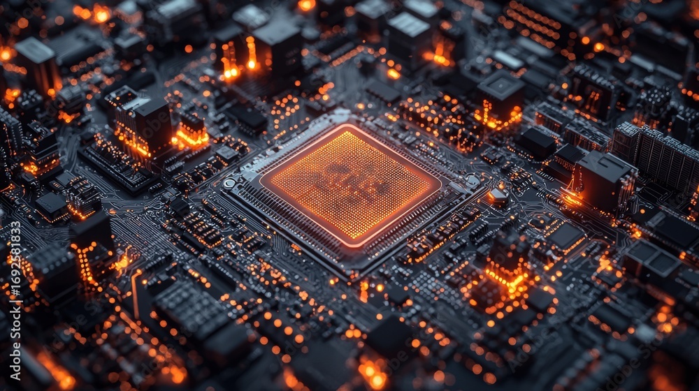 Poster high-quality image of a computer processor representing the state-of-the-art technology in ai-powere