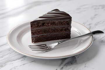 Indulge in a decadent slice of rich chocolate cake with glossy ganache on a stylish marble table, perfect for dessert lovers and sweet cravings