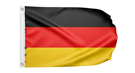 Waving flag of Germany with black red and gold stripes.