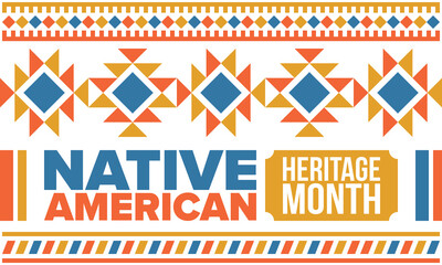 Native American Heritage Month in November. American Indian culture. Celebrate annual in United States. Tradition pattern. Poster, card, banner and background. Vector ornament, illustration