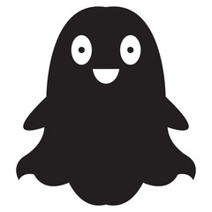 Cute ghost icon for Halloween design.Simple black and white ghost illustration with a happy face, perfect for Halloween decorations, party invitations, or seasonal design projects.