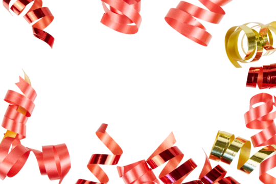 red and gold curly ribbon new year frame border isolated on white or transparent png