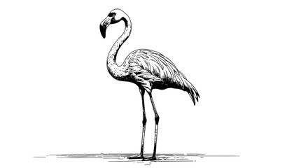 Fototapeta premium Elegant black and white flamingo illustration, perfect for sophisticated design projects, showcasing nature's beauty, ideal for prints, logos, and branding materials