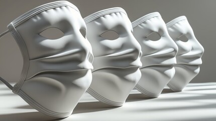 White Theater Masks in a Row