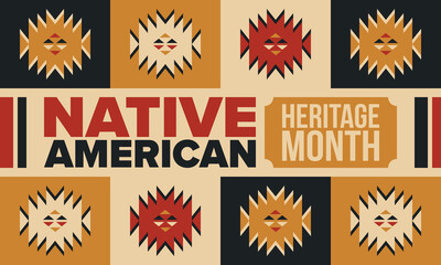 Native American Heritage Month in November. American Indian culture. Celebrate annual in United States. Tradition pattern. Poster, card, banner and background. Vector ornament, illustration