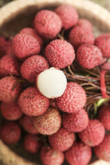 Fresh Zengcheng Guiwei Lychee Fruits in Basket - Traditional Chinese Tropical Fruit Harvest