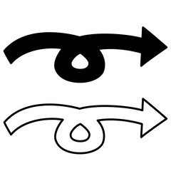 手がき太矢印くるり下向き