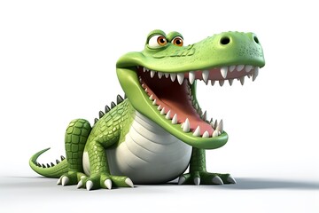 Naklejka premium Cartoon crocodile character with a big smile, set against a plain background, ideal for children's media