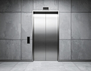 Elevator door mockup with gray cement background, copy space