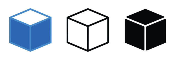 Cube 3d box icon. Three-dimensional cube shape in flat. Linear and dotted style cube shape. Cube icon vector illustration