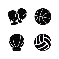 Black icons of boxing gloves basketball volleyball and hot air balloon vector