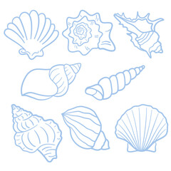 Set of hand-drawn outline seashell