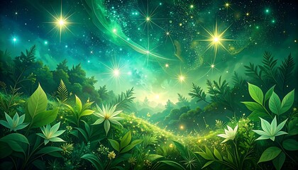 Enchanted, glowing forest at night