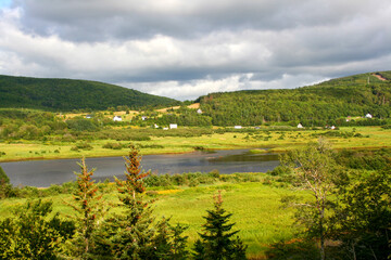 Winding Margaree River in Cape Breton, Nova Scotia, Canada