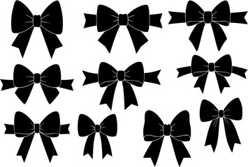Set of black silhouette gift bows. Vector illustration. Concept for invitation, banners, gift cards, congratulation or website layout vector.
