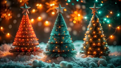 Obraz premium Festive Christmas Trees Aglow A Winter Wonderland of Holiday Magic Sparkles and Shimmering Lights Create a Cozy Atmosphere