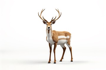 Obraz premium A majestic deer stands gracefully in a minimalistic white background, showcasing its elegant antlers