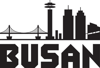 Busan Skyline Silhouette Vector Illustration with Famous Landmarks and City Name Design