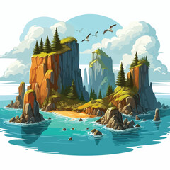  Vector illustration of a cliff of an island