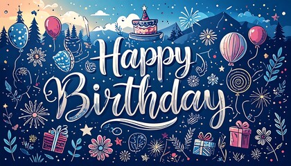 Happy birthday graphic design with festive elements