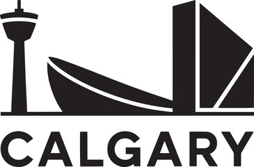 Calgary Skyline Vector Silhouette with Transparent Background and City Name Below