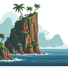  Vector illustration of a cliff of an island