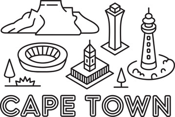 Cape Town Skyline Line Art Vector Illustration Featuring Iconic Landmarks and Cityscape