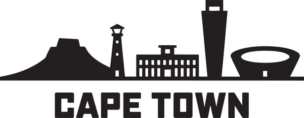 Cape Town Skyline Silhouette Vector Illustration with City Name Typography Design Element