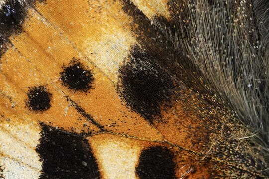 Close-up of a wing of a butterfly, Small tortoiseshell (Aglais urticae, Nymphalis urticae), macro photograph, Tyrol, Austria