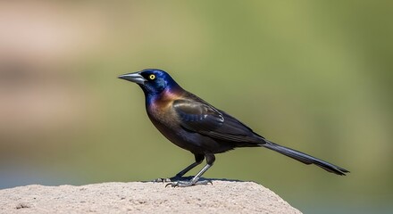 Great-tailed Grackle Bird Perched on Rock.