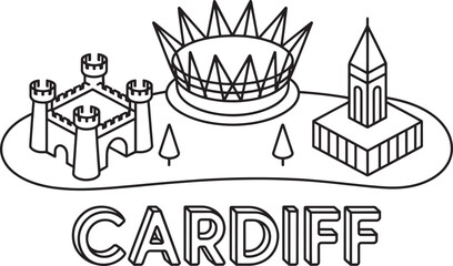 Cardiff Cityscape Outline Icon Vector Illustration Wales Urban Landmark Symbol Design