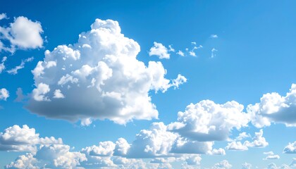 A vast expanse of a vibrant blue sky dotted with puffy white clouds