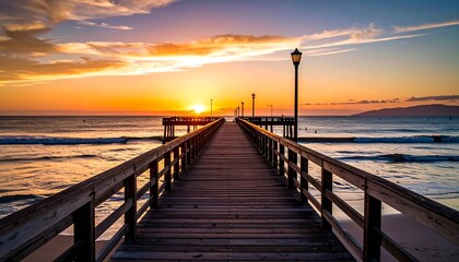 Obraz premium Sunrise over a wooden pier