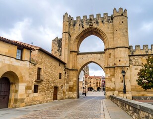 Naklejka premium Old town gateway with historic buildings
