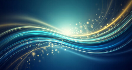 Dynamic blue background with flowing light streaks and sparkling particles design