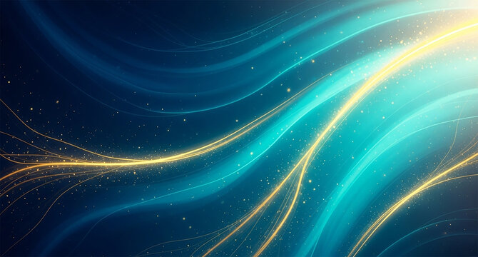 Elegant blue background with flowing light streaks and sparkling particles design