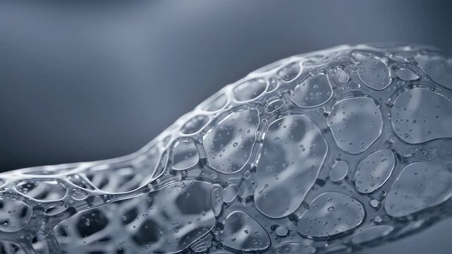 Closeup on the microstructure of a soft pneumatic actuators elastomer material under cyclic inflation revealing engineering advances in soft robotics.